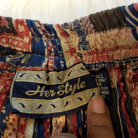 Vintage Vtg ❤ Boho Leaf Print Drawstring Skirt - Picture 4 of 6